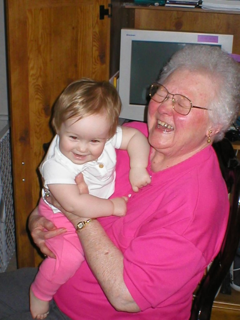 My grandmother belly-laughing at something my daughter did when she was a toddler